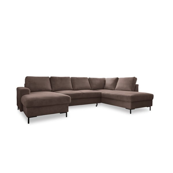 Iš kordinio velveto sulankstoma kampinė sofa rudos spalvos (su dešiniuoju kampu) Lofty Lilly – Miuform