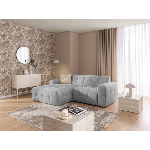 Šviesiai pilkos spalvos kampinė sofa (su kairiuoju kampu/su gultu) Melva – Ropez-image-3