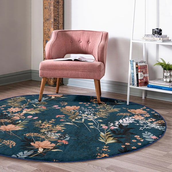 Skalbiamas/robotiniams dulkių siurbliams apvalios formos kilimas tamsiai mėlynos spalvos ø 80 cm Comfort – Mila Home-image-1