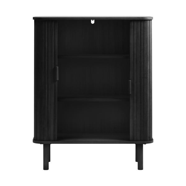 Spintelė juodos spalvos iš ąžuolo su stumdomomis durimis 113x90 cm Cavo – Unique Furniture-image-2