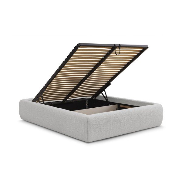 Šviesiai pilkos spalvos dvigulė lova audiniu dengta su sandėliavimo vieta/be galvūgalio su lovos grotelėmis 180x200 cm Inera – Bobochic Paris-image-3