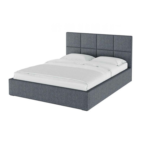 Pilka minkšta dvigulė lova su daiktadėže ir grotelėmis 140x200 cm Bufo Bed - MESONICA