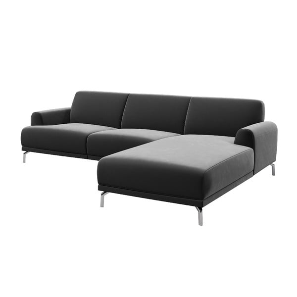 Tamsiai pilka aksominė kampinė sofa MESONICA Puzo, dešinysis kampas-image-2