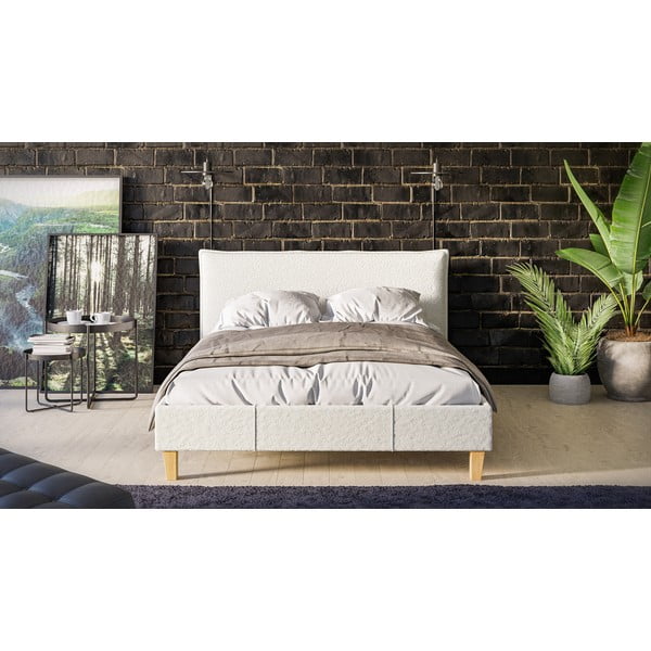 Kreminės spalvoss spalvos minkšta dvigulė lova su grotelėmis 140x200 cm Tina - Ropez-image-1