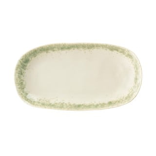 Žalios ir baltos spalvos keraminis serviravimo lėkštė Bloomingville Paula, 23,5 x 12,5 cm