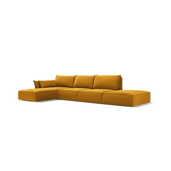 Garstyčių spalvos iš velveto kampinė sofa (su kairiuoju kampu/su gultu) Vanda – Mazzini Sofas-image-2