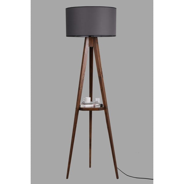 Juodos spalvos/rudos spalvos pastatomas šviestuvas su lentyna (aukštis 154 cm) su tekstiliniu gaubtu Sehbali Tripod – Opviq lights-image-2