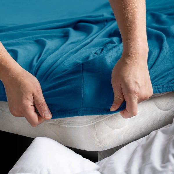 Smaragdinės spalvos iš Jersey audinio paklodė su guma 220x200 cm Amber – Restilo-image-3