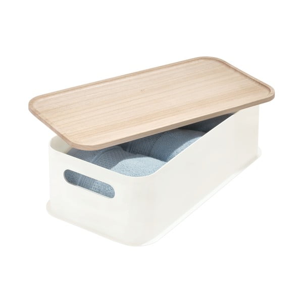Balta dėžutė su dangteliu pagaminta iš paulovnijos medienos iDesign Eco Handled, 21,3 x 43 cm-image-2