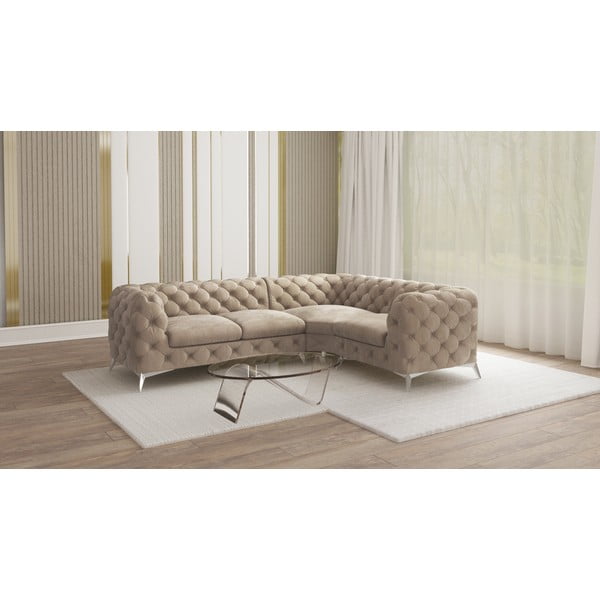 Pilkai smėlinės spalvos iš velveto kampinė sofa (su dešiniuoju kampu/„L“ formos) Chelsea – Ropez-image-1