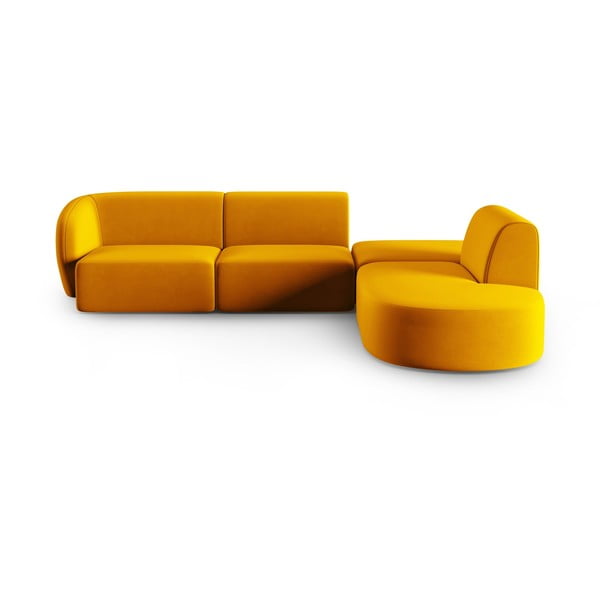 Garstyčių spalvos iš velveto kampinė sofa (su dešiniuoju kampu/„L“ formos) Paolo – Milo Casa