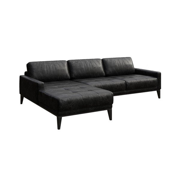 Juoda odinė kampinė sofa MESONICA Musso Tufted, kairysis kampas-image-2