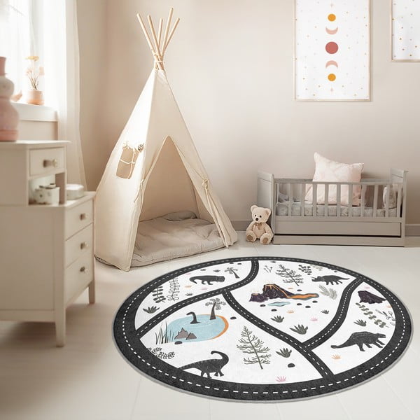 Skalbiamas vaikiškas žaidimų kilimas juodos ir baltos spalvos ø120 cm Dino Park – Mila Home-image-2