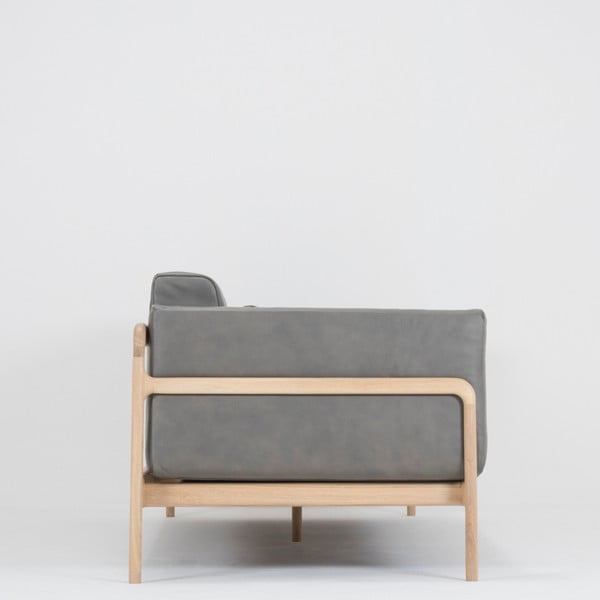 Tamsiai pilka buivolo odos sofa su ąžuolo masyvo konstrukcija Gazzda Fawn, 240 cm-image-4