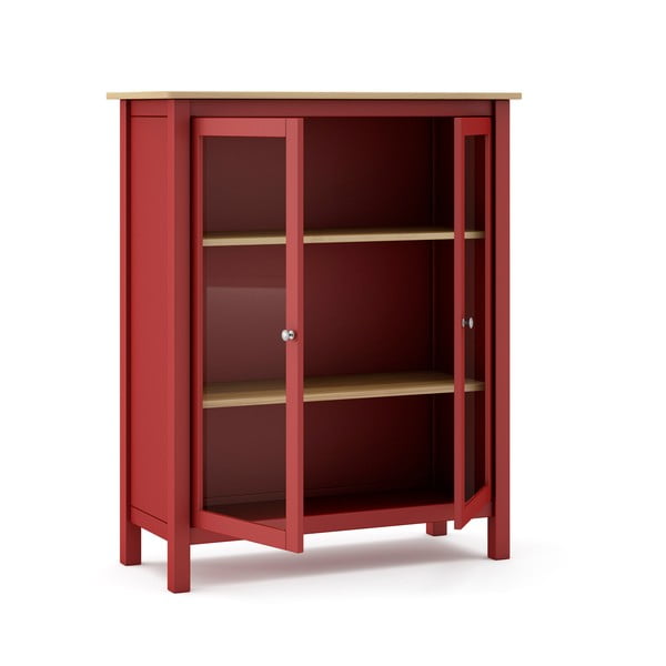 Raudonos/natūralios pušies medienos vitrina 90x110 cm Misti - Marckeric-image-4