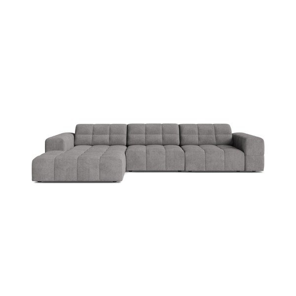 Pilkos spalvos kampinė sofa iš šenilinio audinio (su kairiuoju kampu/su gultu) Chicago – Cosmopolitan Design