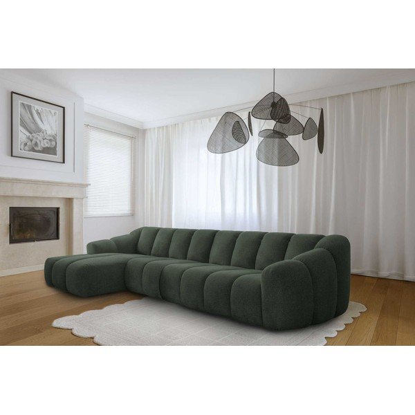 Tamsiai žalios spalvos kampinė sofa (su kairiuoju kampu/su gultu) Shell – Miuform-image-1