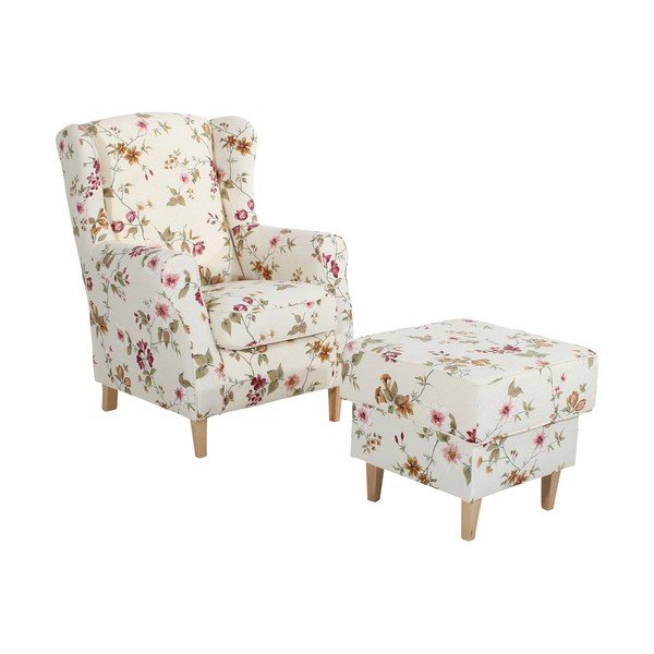 Kreminės ir baltos spalvos gėlėta kėdutė kojoms Max Winzer Lorris-image-2