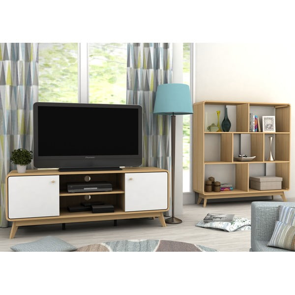 TV spintelė baltos spalvos/natūralios spalvos iš ąžuolo 140x53 cm Caitlin – Støraa-image-1