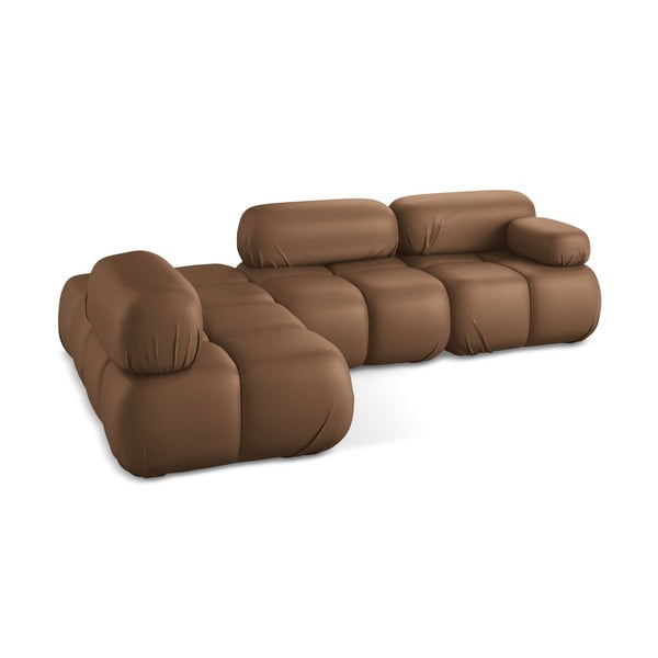 Rudos spalvos iš dirbtinės odos modulinė kampinė sofa (su kairiuoju kampu) Lokua – Makamii-image-4