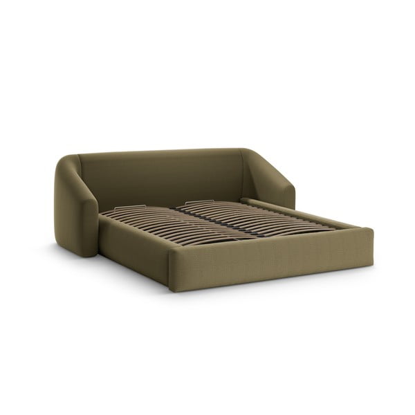 Žalios spalvos dvigulė lova audiniu dengta su sandėliavimo vieta su lovos grotelėmis 180x200 cm Campi – Cosmopolitan Design-image-1