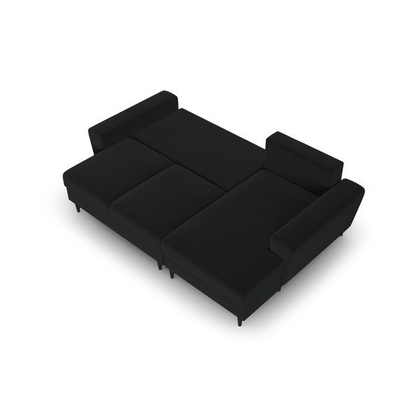 Juodos spalvos iš velveto sulankstoma/su sandėliavimo vieta kampinė sofa (su dešiniuoju kampu/su gultu) Kyoto – Cosmopolitan Design-image-2