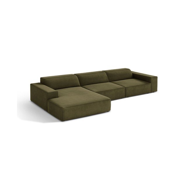 Khaki spalvos modulinė kampinė sofa iš velveto (su kairiuoju kampu/su gultu) Jodie – Micadoni 