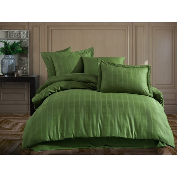 Žalia pailginta medvilninė patalynė dvigulei lovai su paklode ir užvalkalu 240x260 cm Ekose – Mijolnir