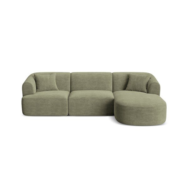 Žalios spalvos kampinė sofa iš kordinio velveto (su dešiniuoju kampu/su gultu) Campi – Cosmopolitan Design