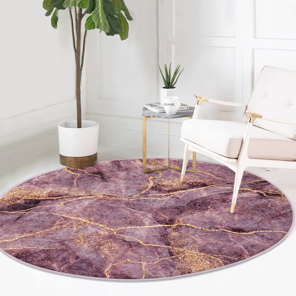 Skalbiamas/robotiniams dulkių siurbliams apvalios formos kilimas rožinės spalvos ø 120 cm Comfort – Mila Home-image-2