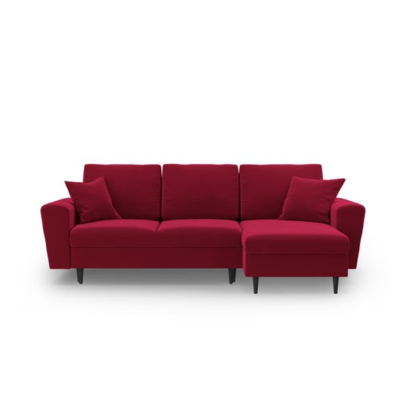Raudonos spalvos iš velveto sulankstoma/su sandėliavimo vieta kampinė sofa Kyoto – Cosmopolitan Design