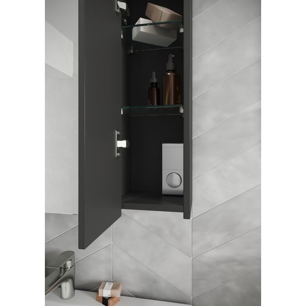 Antracito spalvos vonios kambario spintelė su veidrodžiu ir apšvietimu 76x74 cm Modesto - Germania-image-3