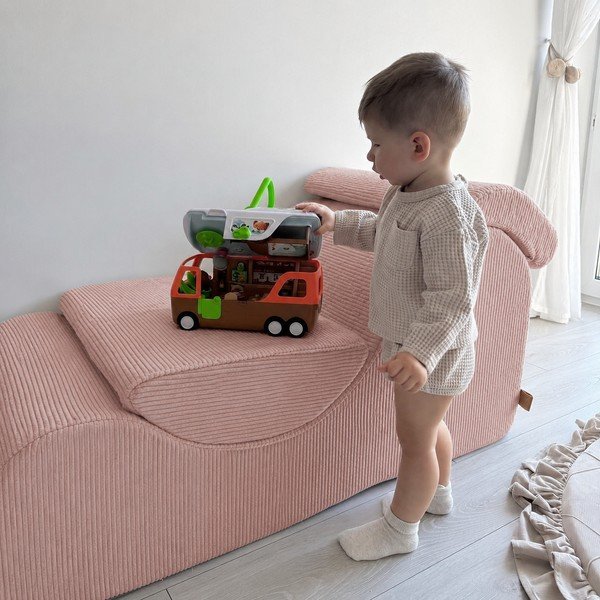 Rausvos spalvos vaikiškas krėslas iš kordinio velveto Wave – Meowbaby-image-1