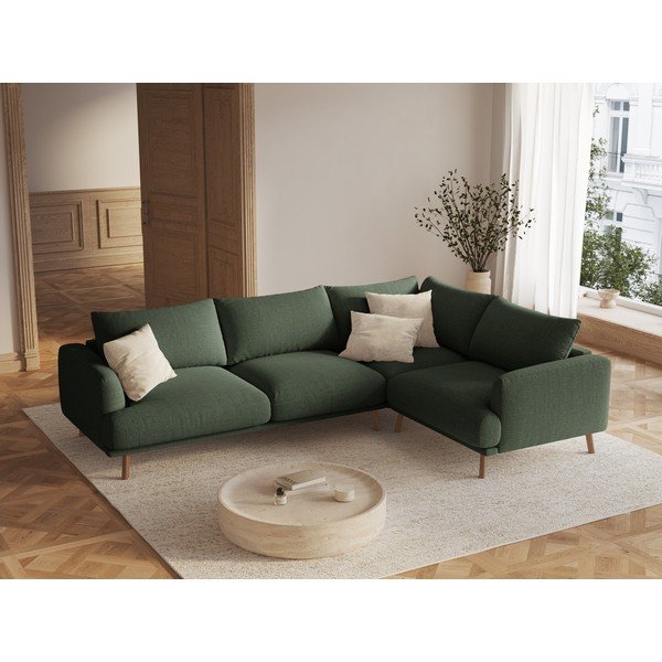 Žalios spalvos kampinė sofa (su dešiniuoju kampu/su gultu) Naomi – Micadoni -image-1