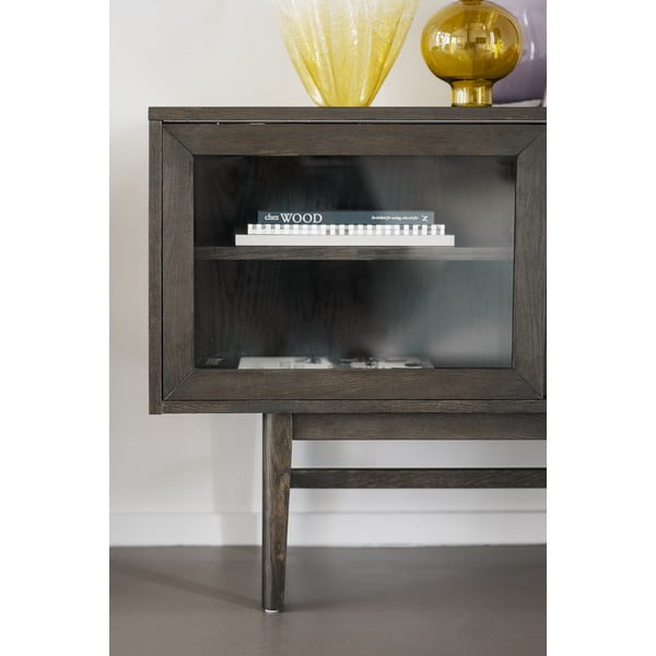 Vitrina rudos spalvos iš ąžuolo su stumdomomis durimis 170x75 cm Hazelton – Rowico-image-4