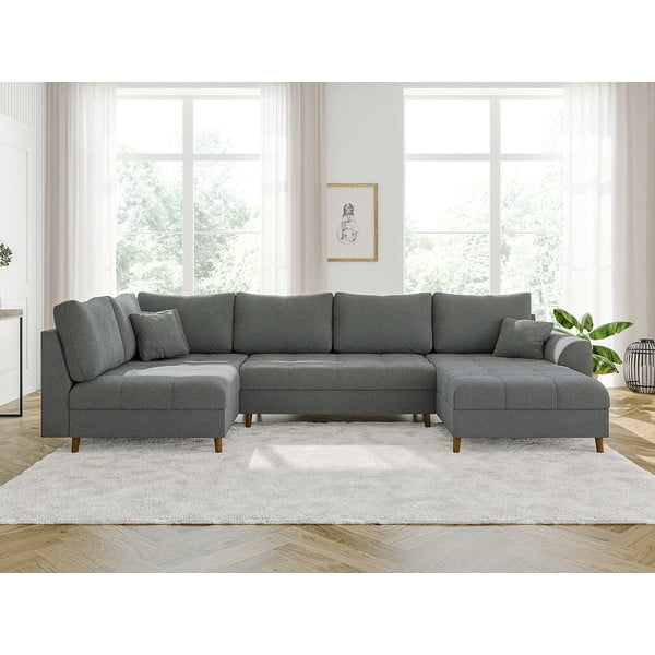 Iš boucle kampinė sofa pilkos spalvos (su dešiniuoju kampu/„U“ formos) Ariella – Ropez-image-1