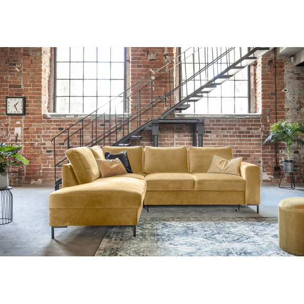 Iš velveto sulankstoma kampinė sofa geltonos spalvos (su kairiuoju kampu) Lofty Lilly – Miuform-image-4