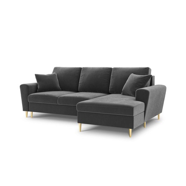Šviesiai pilkos spalvos iš velveto sulankstoma/su sandėliavimo vieta kampinė sofa (su dešiniuoju kampu/su gultu) Kyoto – Cosmopolitan Design-image-1