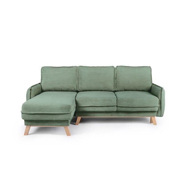 Iš kordinio velveto sulankstoma kampinė sofa šviesiai žalios spalvos (kintama) Tori – Bonami Selection