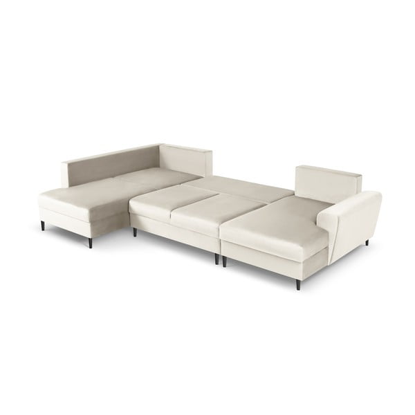 Smėlio spalvos iš velveto sulankstoma/su sandėliavimo vieta kampinė sofa (su kairiuoju kampu/„U“ formos) Kyoto – Cosmopolitan Design-image-2