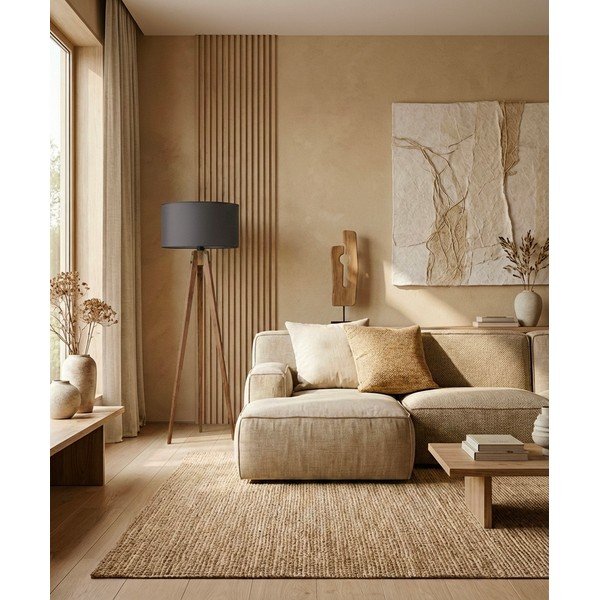 Juodos spalvos/rudos spalvos pastatomas šviestuvas (aukštis 153 cm) su tekstiliniu gaubtu Tripod – Opviq lights-image-1