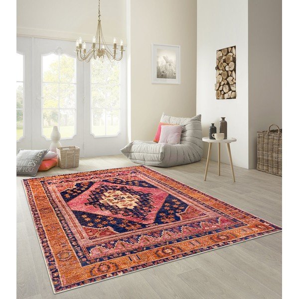 Oranžinės-rožinės spalvos kilimas Floorita Senneh, 80 x 150 cm-image-1