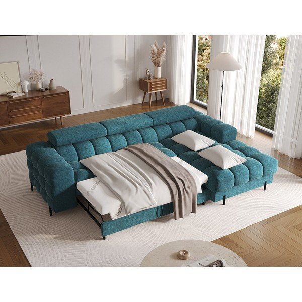 Mėlynos spalvos iš boucle sulankstoma/su sandėliavimo vieta kampinė sofa (su dešiniuoju kampu/su gultu) Felro – ELTAP-image-4