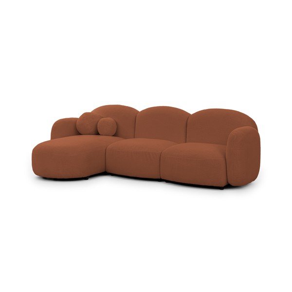 Terakotos spalvos kampinė sofa iš boucle (su kairiuoju kampu/su gultu) Orbit – Ropez