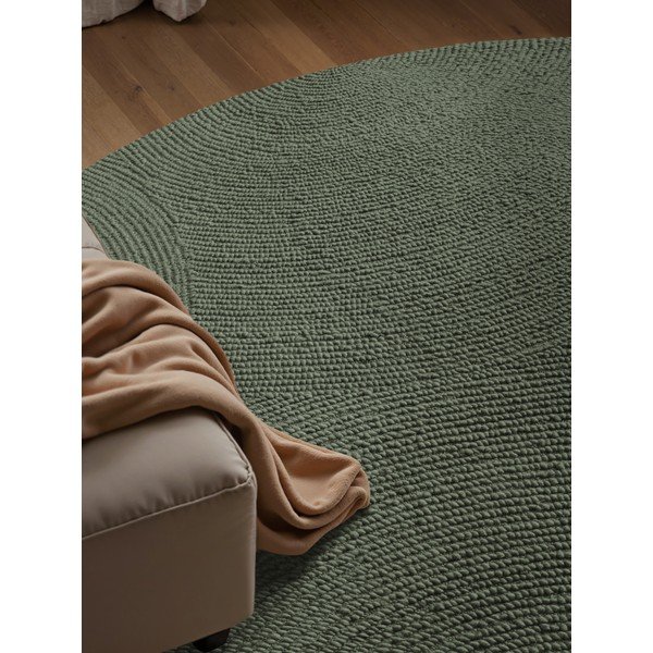 Rankų darbo tamsiai žalios spalvos iš vilnos apvalios formos kilimas ø 200 cm Calmio – Hanse Home-image-3