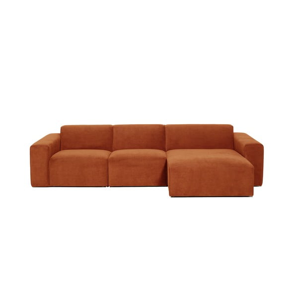 Oranžinės spalvos aksominė kampinė modulinė sofa Scandic Sting, dešinysis kampas