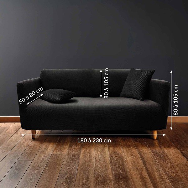 Juodos spalvos 3 sėdimos vietos įtempiamas sofai baldų apmušalas Sacha – douceur d'intérieur-image-2