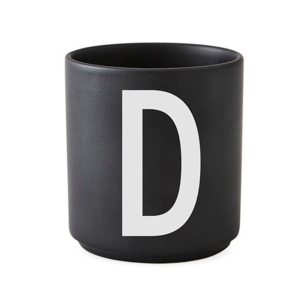 Juodas porcelianinis puodelis Design Letters Alphabet D, 250 ml