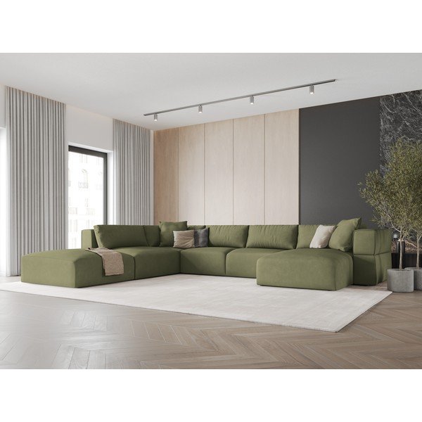 Kampinė sofa šviesiai žalios spalvos (su kairiuoju kampu/„U“ formos) Esther – Milo Casa-image-1
