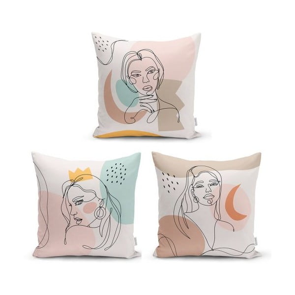 3 dekoratyvinių pagalvių užvalkalų rinkinys Minimalistiniai pagalvių užvalkalai Minimalistinė linija, 45 x 45 cm